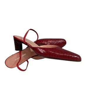 Stephane Kelian France Kitten Heel Slingback Pumps Red Leather Basket Weave 9.5
